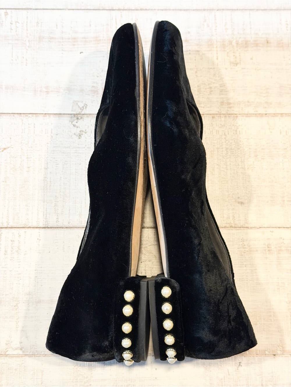 Stuart Weitzman Black Velvet Chicpearl Ballet Flats Size 8.5 Wedding Evening - Picture 10 of 12